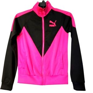 Puma Vintage Icon 87 Pink and Black Zip Up Track Jacket Medium EUC